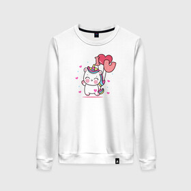 Женский свитшот хлопок с принтом Единорожка в Ухте, 100% хлопок | прямой крой, круглый вырез, на манжетах и по низу широкая трикотажная резинка  | i love you | единорог | единорожка | любовь | милота | сердце | шарики