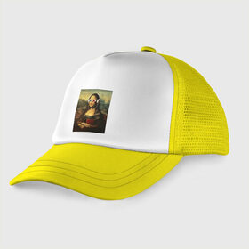 Детская кепка тракер с принтом Мона Лиза Хипстер Прикол Очки в Ухте, Козырек - 100% хлопок. Кепка - 100% полиэстер, Задняя часть - сетка | универсальный размер, пластиковая застёжка | da vinci | lisa | mona liza | да винчи | девушка | женщина | искусство | картина | леонардо | мемы | мона лиза | музыка | наушники | очки | плеер | прикол | хипстер