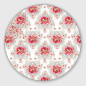 Коврик для мышки круглый Алые цветочки: в Ухте, резина и полиэстер | круглая форма, изображение наносится на всю лицевую часть | абстракция | алые цветы | паттерн | текстуры | узоры | цветочки | цветы