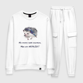 Женский костюм хлопок с принтом Ёжик в Ухте, 100% хлопок | на свитшоте круглая горловина, мягкая резинка по низу. Брюки заужены к низу, на них два вида карманов: два 