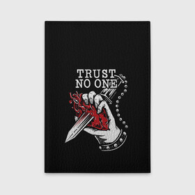 Обложка для автодокументов с принтом TRUST NO ONE в Ухте, натуральная кожа |  размер 19,9*13 см; внутри 4 больших “конверта” для документов и один маленький отдел — туда идеально встанут права | heart | knife | no | one | text | trust | word | жизнь | кровь | надписи | не верь | никому | нож | рана | сердце | слова | текст