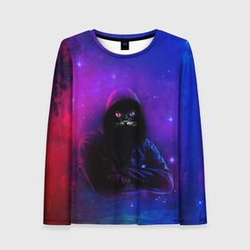 Женский лонгслив 3D КОСМО КОТ | SPACE CAT (Z): в Ухте, 100% полиэстер | длинные рукава, круглый вырез горловины, полуприлегающий силуэт | cat | cats | meow | space cat | капюшон | качек | качок | космо кот | кот | котик | котики | коты | кошка | кошки | красивая кошка | мяу | спорт кот | фитнес