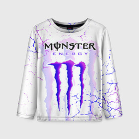 Детский лонгслив 3D с принтом MONSTER ENERGY / МОНСТЕР в Ухте, 100% полиэстер | длинные рукава, круглый вырез горловины, полуприлегающий силуэт
 | monster energy | motorcycle | racing. | sport | sportcar | авто | байк | байкер | гонки | зеленый | монстер | мотоспорт | мототехника | мотоцикл | мотоциклист | скутер | спорткар | энергетик