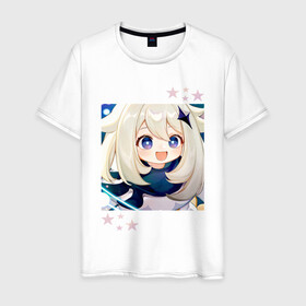 Мужская футболка хлопок с принтом Paimon | Genshin Impact в Ухте, 100% хлопок | прямой крой, круглый вырез горловины, длина до линии бедер, слегка спущенное плечо. | genshin impact | genshin impact paimon | paimon | геншин импакт | геншин импакт паймон | паймон