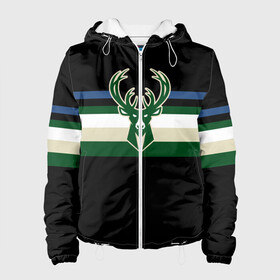 Женская куртка 3D с принтом Milwaukee Bucks форма. Statement Edition в Ухте, ткань верха — 100% полиэстер, подклад — флис | прямой крой, подол и капюшон оформлены резинкой с фиксаторами, два кармана без застежек по бокам, один большой потайной карман на груди. Карман на груди застегивается на липучку | basketball | edition | milwaukee bucks | sport | statement | бакс | баскетбол | милуоки | спорт | форма