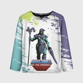 Детский лонгслив 3D с принтом SKELETOR | СКЕЛЕТОР (Z) в Ухте, 100% полиэстер | длинные рукава, круглый вырез горловины, полуприлегающий силуэт
 | he man | logo | masters of the universe | she ra | skeletor | властелины вселенной | логип | лого | мульт | мультфильм | скелетор