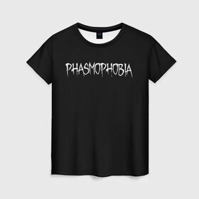 Женская футболка 3D с принтом Phasmophobia logo в Ухте, 100% полиэфир ( синтетическое хлопкоподобное полотно) | прямой крой, круглый вырез горловины, длина до линии бедер | horror | phasmophobia | игра | пхасмафобия | пхасмофобия | фазмофобия | фасмофобия | хоррор