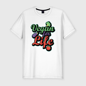 Мужская футболка хлопок Slim с принтом Vegan For Life в Ухте, 92% хлопок, 8% лайкра | приталенный силуэт, круглый вырез ворота, длина до линии бедра, короткий рукав | green | greenpeace | nature | sport | vegan | yoga | веган | вегетарианец | гринпис | еда | животные | жизнь | здоровье | зеленый | йога | мир | овощи | пища | планета | природа | растение | спорт | тело | фрукты