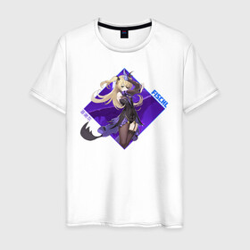 Мужская футболка хлопок с принтом Fischl в Ухте, 100% хлопок | прямой крой, круглый вырез горловины, длина до линии бедер, слегка спущенное плечо. | anime | fischl | game | genshin | genshin impact | impact | аниме | игра | фишль