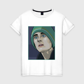 Женская футболка хлопок с принтом Джаред Лето | Jared Leto (+сп) в Ухте, 100% хлопок | прямой крой, круглый вырез горловины, длина до линии бедер, слегка спущенное плечо | 30 seconds to mars | 30 секунд | 30 секунд до марса | jared joseph leto | jared leto | rock | джаред лето | музыка | песни | рок