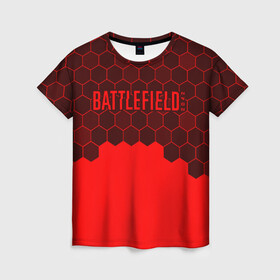 Женская футболка 3D с принтом Battlefield 2042 - Hexagon в Ухте, 100% полиэфир ( синтетическое хлопкоподобное полотно) | прямой крой, круглый вырез горловины, длина до линии бедер | Тематика изображения на принте: 2042 | battle | battlefield | fps | game | games | logo | portal | royale | shooter | батлфилд | битва | игра | игры | королевская | лого | портал | соты | шутер