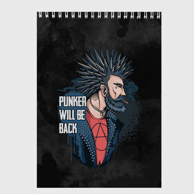 Скетчбук с принтом Punker в Ухте, 100% бумага
 | 48 листов, плотность листов — 100 г/м2, плотность картонной обложки — 250 г/м2. Листы скреплены сверху удобной пружинной спиралью | анархия | арт | графика | мужчина | панк | рок | рокер | человек