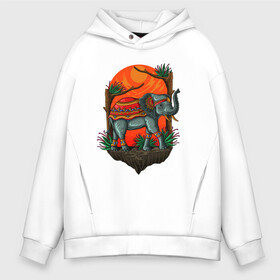 Мужское худи Oversize хлопок с принтом Индийский слон в Ухте, френч-терри — 70% хлопок, 30% полиэстер. Мягкий теплый начес внутри —100% хлопок | боковые карманы, эластичные манжеты и нижняя кромка, капюшон на магнитной кнопке | Тематика изображения на принте: арт | дикий мир | закат | иллюстрация | индия | слонёнок