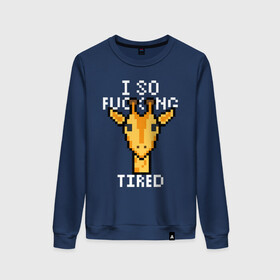 Женский свитшот хлопок с принтом Tired Giraffe в Ухте, 100% хлопок | прямой крой, круглый вырез, на манжетах и по низу широкая трикотажная резинка  | animal | censored | giraffe | pixel art | tired | животное | жираф | пиксель арт | усталый