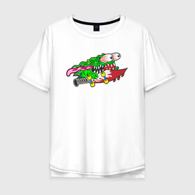 Мужская футболка хлопок Oversize с принтом Лизун на скейте в Ухте, 100% хлопок | свободный крой, круглый ворот, “спинка” длиннее передней части | Тематика изображения на принте: skate | лизун | призрак | скейт | скейтборд | скейтинг | сопля