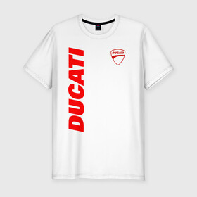 Мужская футболка хлопок Slim с принтом DUCATI LOGO НАДПИСЬ  в Ухте, 92% хлопок, 8% лайкра | приталенный силуэт, круглый вырез ворота, длина до линии бедра, короткий рукав | ducati | moto | motocycle | racing | sport | дукати | мото | мотоспорт | мотоцикл | рейсинг | спорт