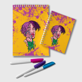 Блокнот с принтом LIL PUMP | ЛИЛ ПАМП | БРЫЗГИ (Z) в Ухте, 100% бумага | 48 листов, плотность листов — 60 г/м2, плотность картонной обложки — 250 г/м2. Листы скреплены удобной пружинной спиралью. Цвет линий — светло-серый
 | Тематика изображения на принте: esketit | gucci gang | lil pump | pattern | брызги | гуччи ганг | лил памп