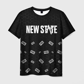 Мужская футболка 3D с принтом ПАБГ New State - Соты (Паттерн) в Ухте, 100% полиэфир | прямой крой, круглый вырез горловины, длина до линии бедер | Тематика изображения на принте: battle | battlegrounds | game | games | mobile | new | new state | player | pubg | royal | state | unknown | битва | игра | игры | королевская | мобайл | нью | пабг | паттерн | соты | стейт
