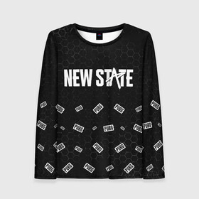 Женский лонгслив 3D с принтом ПАБГ New State - Соты (Паттерн) в Ухте, 100% полиэстер | длинные рукава, круглый вырез горловины, полуприлегающий силуэт | Тематика изображения на принте: battle | battlegrounds | game | games | mobile | new | new state | player | pubg | royal | state | unknown | битва | игра | игры | королевская | мобайл | нью | пабг | паттерн | соты | стейт