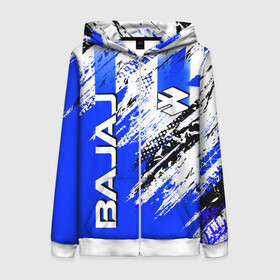 Женская толстовка 3D на молнии с принтом BAJAJ / БАДЖАДЖ / МОТОСПОРТ в Ухте, 100% полиэстер | длина до линии бедра, манжеты и пояс оформлены мягкой тканевой резинкой, двухслойный капюшон со шнурком для регулировки, спереди молния, по бокам два кармана | avenger. | bajaj | boxer | dominar | motorcycle | motosport | pulsar | racing | speed | sport | баджадж | байк | гонки | двигатель | мото | мотокросс | мотоспорт | мототриал | мотоцикл | скорость | спорт