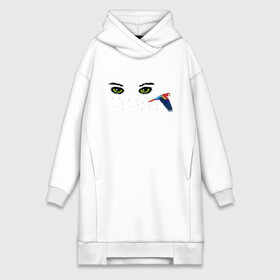 Платье-худи хлопок с принтом Глаза и попугай в Ухте,  |  | summer | веснушки | глаза | лицо | попугай | птица