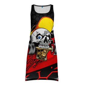 Платье-майка 3D с принтом Череп со скейтом в Ухте, 100% полиэстер | полуприлегающий силуэт, широкие бретели, круглый вырез горловины, удлиненный подол сзади. | extreme | скейт | скейтер | скелет | скорость | череп | экстрим