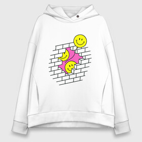 Женское худи Oversize хлопок ШАРИКИ В СТЕНЕ / РЕТРО: в Ухте, френч-терри — 70% хлопок, 30% полиэстер. Мягкий теплый начес внутри —100% хлопок | боковые карманы, эластичные манжеты и нижняя кромка, капюшон на магнитной кнопке | smile. | иллюзия | кирпич | классический | ретро | смайл | смайлик | стена | шарики