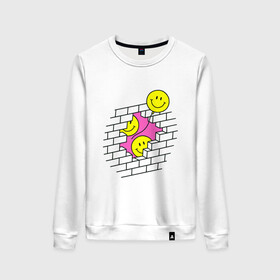 Женский свитшот хлопок ШАРИКИ В СТЕНЕ / РЕТРО: в Ухте, 100% хлопок | прямой крой, круглый вырез, на манжетах и по низу широкая трикотажная резинка  | smile. | иллюзия | кирпич | классический | ретро | смайл | смайлик | стена | шарики
