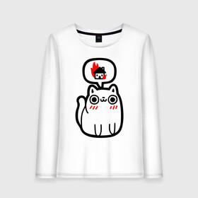 Женский лонгслив хлопок с принтом КОТИК МСТИТЕЛЬ / CAT в Ухте, 100% хлопок |  | cat | животные | кот | кот вредитель | милый котик | поджигатель | террорист | хитрый котик.