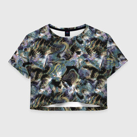 Женская футболка Crop-top 3D с принтом Узор для рыбака  в Ухте, 100% полиэстер | круглая горловина, длина футболки до линии талии, рукава с отворотами | абстрактный | болото | камуфляж | модный | река | рыба | рыбалка | современный | хобби