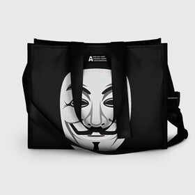 Сумка-шоппер 3D с принтом Guy Fawkes в Ухте, 100% полиэстер | застегивается на металлическую кнопку; внутренний карман застегивается на молнию. Стенки укреплены специальным мягким материалом, чтобы защитить содержимое от несильных ударов
 | белый | бородка | гай фокс | лицо | маска | усы | черный