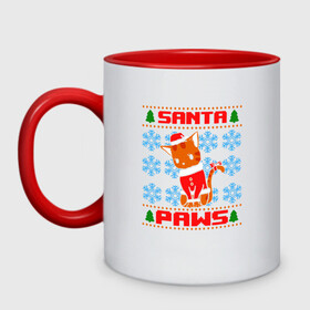 Кружка двухцветная с принтом Santa Paws в Ухте, керамика | объем — 330 мл, диаметр — 80 мм. Цветная ручка и кайма сверху, в некоторых цветах — вся внутренняя часть | animal | cat | cute | kitty | meow | дед мороз | друг | животные | киска | кися | китти | клаус | кот | котенок | котик | котэ | кошечка | кошка | мур | мяу | новый год | питомец | санта