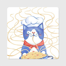 Магнит виниловый Квадрат Котик-повар: в Ухте, полимерный материал с магнитным слоем | размер 9*9 см, закругленные углы | арт | кот | котик | кошка | макароны | паста | повар | рисунок | спагетти