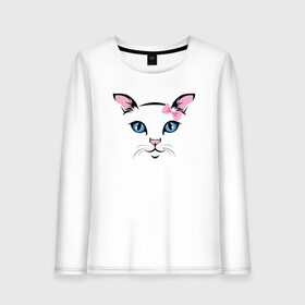 Женский лонгслив хлопок с принтом Милая кошечка в Ухте, 100% хлопок |  | animal | cat | cute | kitty | meow | друг | животные | киска | кися | китти | кот | котенок | котик | котэ | кошечка | кошка | мур | мяу | питомец