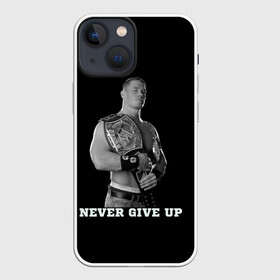 Чехол для iPhone 13 mini с принтом Never give up в Ухте,  |  | джон сина | знаменитость | никогда не сдавайся | пояс | рестлинг | черно белый