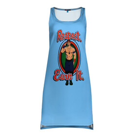 Платье-майка 3D с принтом Respect. Earn it. Give up в Ухте, 100% полиэстер | полуприлегающий силуэт, широкие бретели, круглый вырез горловины, удлиненный подол сзади. | john cena | restling | оранжевый | сдавайся | синий | уважение