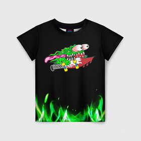 Детская футболка 3D с принтом Лизун на скейте в Ухте, 100% гипоаллергенный полиэфир | прямой крой, круглый вырез горловины, длина до линии бедер, чуть спущенное плечо, ткань немного тянется | skate | лизун | призрак | скейт | скейтборд | скейтинг | сопля