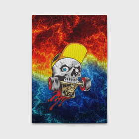 Обложка для автодокументов с принтом Череп со скейтом в Ухте, натуральная кожа |  размер 19,9*13 см; внутри 4 больших “конверта” для документов и один маленький отдел — туда идеально встанут права | extreme | скейт | скейтер | скелет | скорость | череп | экстрим