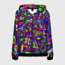 Мужская толстовка 3D на молнии с принтом Гравитация в Ухте, 100% полиэстер | длина до линии бедра, манжеты и пояс оформлены мягкой тканевой резинкой, двухслойный капюшон со шнурком для регулировки, спереди молния, по бокам два кармана | графика | линия | неон | рисунок | цвет