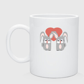 Кружка керамическая с принтом Зайки в Ухте, керамика | объем — 330 мл, диаметр — 80 мм. Принт наносится на бока кружки, можно сделать два разных изображения | Тематика изображения на принте: заяц | звери | любовь | сердца