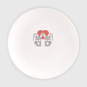 Тарелка с принтом Зайки в Ухте, фарфор | диаметр - 210 мм
диаметр для нанесения принта - 120 мм | Тематика изображения на принте: заяц | звери | любовь | сердца