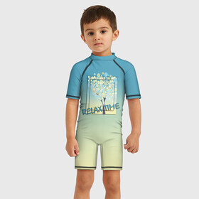 Детский купальный костюм 3D Время релакса: в Ухте, Полиэстер 85%, Спандекс 15% | застежка на молнии на спине | градиентный | дерево | иллюстрация | картина | отдых | пастельный тон | размытый фон | туристический