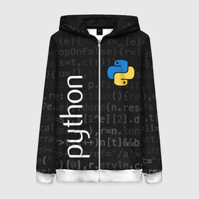 Женская толстовка 3D на молнии с принтом PYTHON / ПАЙТОН в Ухте, 100% полиэстер | длина до линии бедра, манжеты и пояс оформлены мягкой тканевой резинкой, двухслойный капюшон со шнурком для регулировки, спереди молния, по бокам два кармана | big data | hacker | it | python | айти | база данных | взлом | искусственный интелект. | кодер | нейросети | пайтон | питон | прогер | программирование | программист | разработчик | хакер | языки программирования