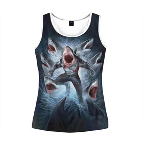 Женская майка 3D с принтом АКУЛА МОНСТР в Ухте, 100% полиэстер | круглая горловина, прямой силуэт, длина до линии бедра | animals | beast | f8sh | hungry | monstr | ocean | sea | shark | акула | животные | звери | монстр | море | океан | рыба | флот | хищник