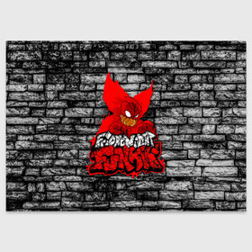 Поздравительная открытка с принтом Friday Night Funkin TrickyWall в Ухте, 100% бумага | плотность бумаги 280 г/м2, матовая, на обратной стороне линовка и место для марки
 | Тематика изображения на принте: black | brick | character | clown | demon | fire | fnf | friday night funkin | red | tricky | white | белый | буквы | демон | игра | картинка | кирпич | клоун | красный | логотип | микрофон | огонь | персонаж | рисовка | трещины | трики | фра