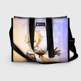 Сумка-шоппер 3D Genshin Impact, Путешественник: в Ухте, 100% полиэстер | застегивается на металлическую кнопку; внутренний карман застегивается на молнию. Стенки укреплены специальным мягким материалом, чтобы защитить содержимое от несильных ударов
 | aether | genshin impact | traveler | геншин импакт | игры | итэр | персонажи | путешественник