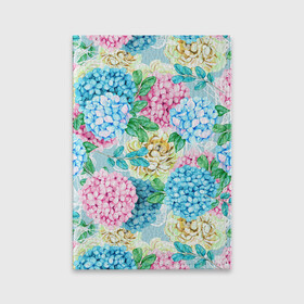 Обложка для паспорта матовая кожа с принтом Гортензия в сказочном саду в Ухте, натуральная матовая кожа | размер 19,3 х 13,7 см; прозрачные пластиковые крепления | hydrangea | гортензии | гортензия | листья | пионы | сад | сказка | сказочный | цветочный | цветы