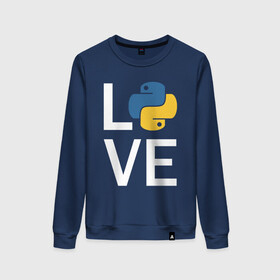 Женский свитшот хлопок с принтом PYTHON LOVE / ПАЙТОН в Ухте, 100% хлопок | прямой крой, круглый вырез, на манжетах и по низу широкая трикотажная резинка  | big data | hacker | it | python | айти | база данных | взлом | искусственный интелект. | кодер | нейросети | пайтон | питон | прогер | программирование | программист | разработчик | хакер | языки программирования