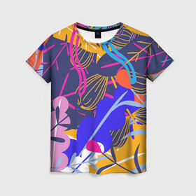 Женская футболка 3D с принтом листья цветы текстура паттэрн в Ухте, 100% полиэфир ( синтетическое хлопкоподобное полотно) | прямой крой, круглый вырез горловины, длина до линии бедер | графика | картина | лес | листья | луг | осень | паттерн | текстура | узор | цветы