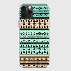 Чехол для iPhone 12 Pro с принтом Новогодний зимний орнамент в Ухте, силикон | область печати: задняя сторона чехла, без боковых панелей | бирюзовые полосы | коричневый и бирюзовый | орнамент | полосы | рождественский | скандинавский узор | этнический